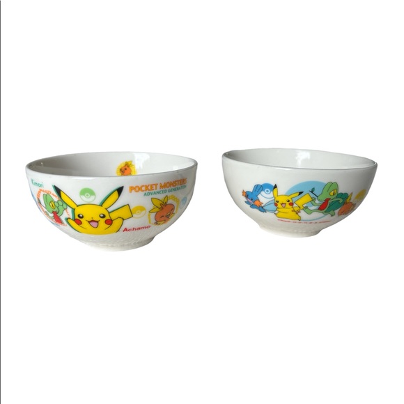 POKÉMON VINTAGE POCKET MONSTERS PORCELAIN RICE BOWLS, SET OF TWO, MADE IN JAPAN - Picture 1 of 11